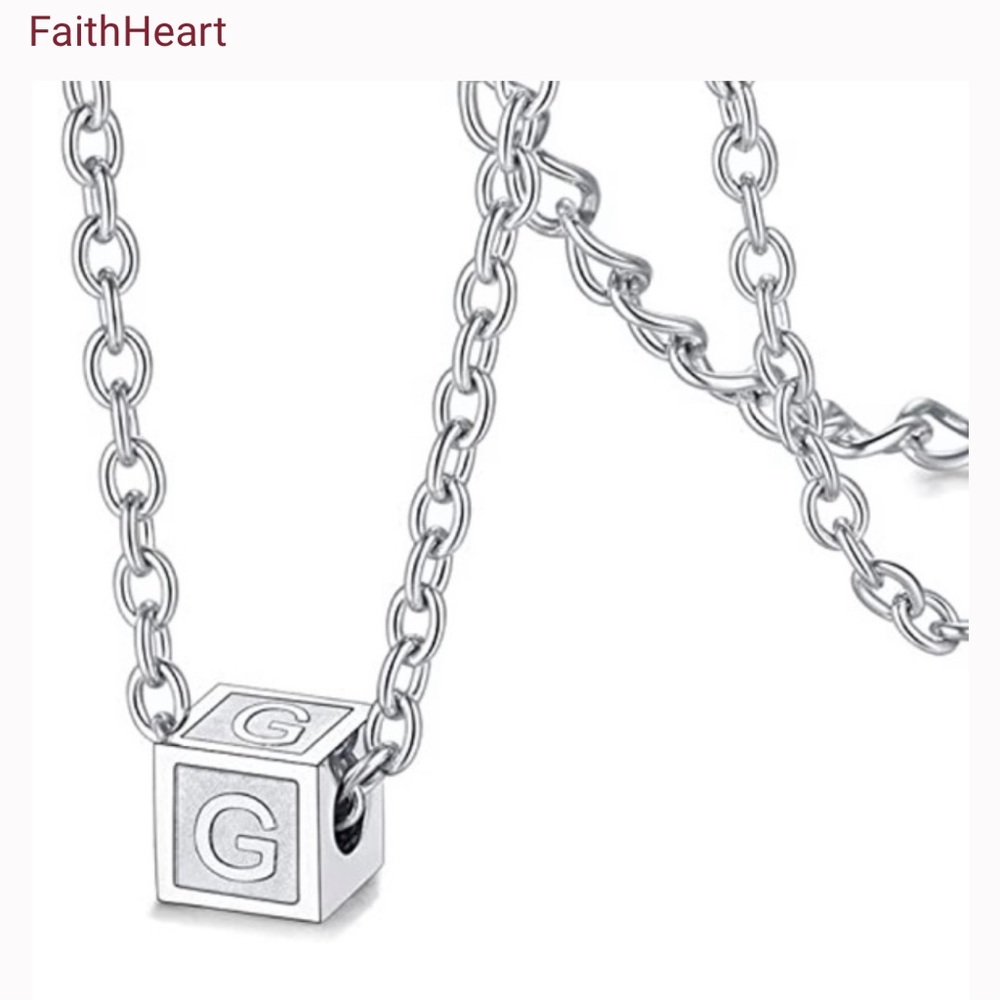 Initial G Letter Alphabet Cube Charms Necklace